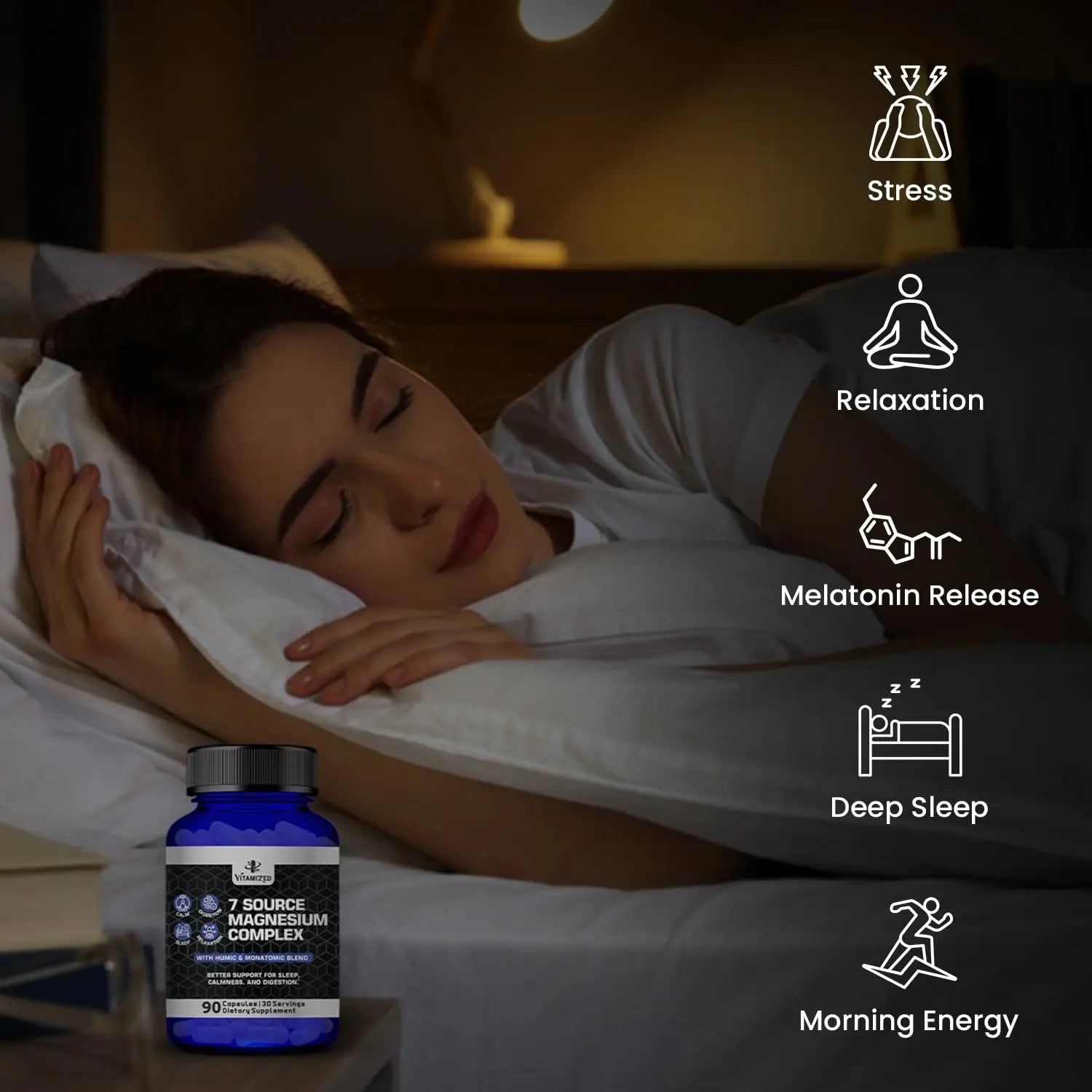 Magnesium Complex for Sleep, Relaxation, Digestion & Calm – Magnesium Glycinate, Citrate, Bisglycinate, Carbonate, Malate, Orotate, Taurate, + Humic/Fulvic for High Absorption - 90 ct. VITAMIZED Au supplements
