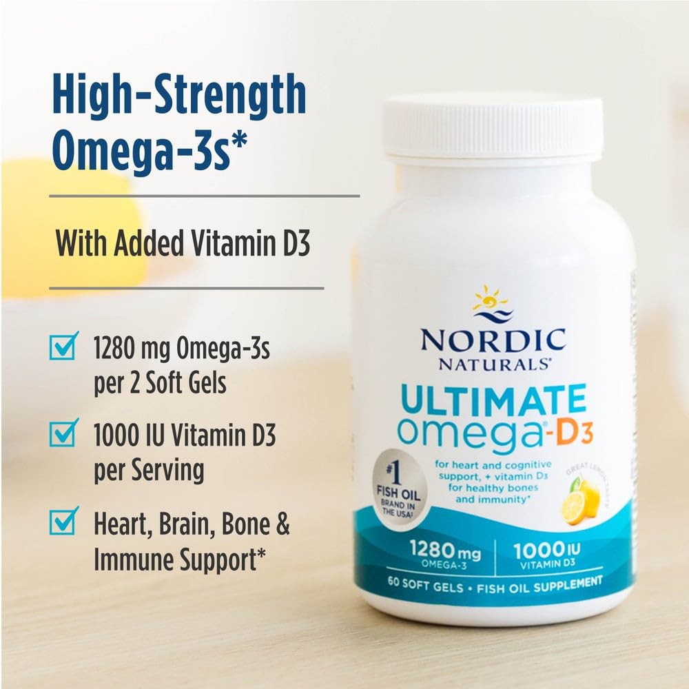 Nordic Naturals Ultimate Omega-D3, Lemon Flavor - 90 Soft Gels - 1280 mg Omega-3 + 1000 IU Vitamin D3 - EPA & DHA - Promotes Brain, Heart, & Immune Health - 45 Servings Nordic Naturals Au supplements
