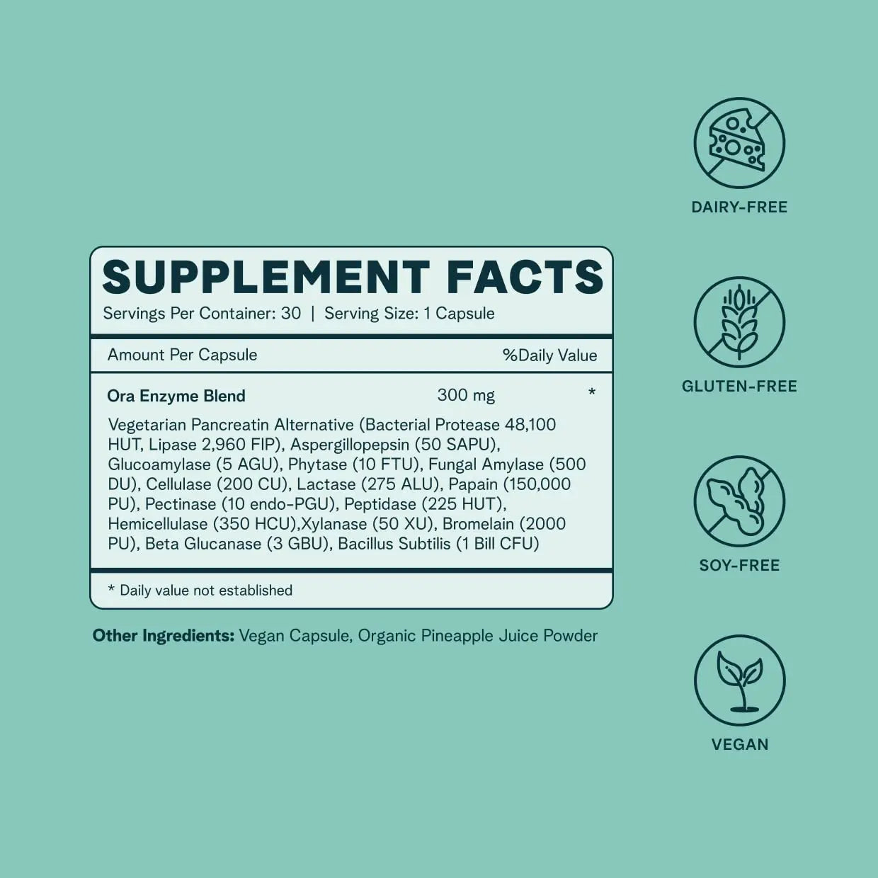 Ora Organic Multi-Enzyme Supplement - Vegan, Gluten Free Enzymes for Digestion with Probiotics for Gut Health, Bloating, Constipation and Gas Relief - 30 Easy to Swallow Capsules Ora Organic Au supplements