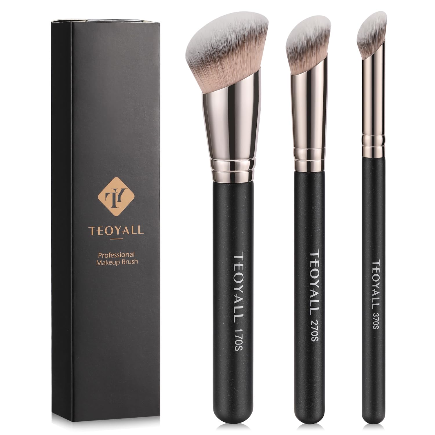 TEOYALL Foundation Contour Conceal Brush Set, 3PCS Angled Synthetic Kabuki Brush for Blending Setting Buffing with Liquid, Cream and Powder Cosmetic (170S/270S/370S) TEOYALL Au supplements