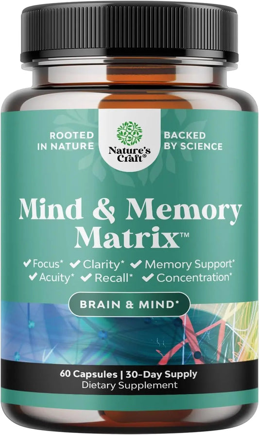 Advanced Brain Supplement for Memory and Focus - Nootropics Brain Support Supplement with Memory and Focus Vitamins for Adults of All Ages - for Brain Fog Clarity Energy and Recall - 60 Count Natures CraftAU supplements