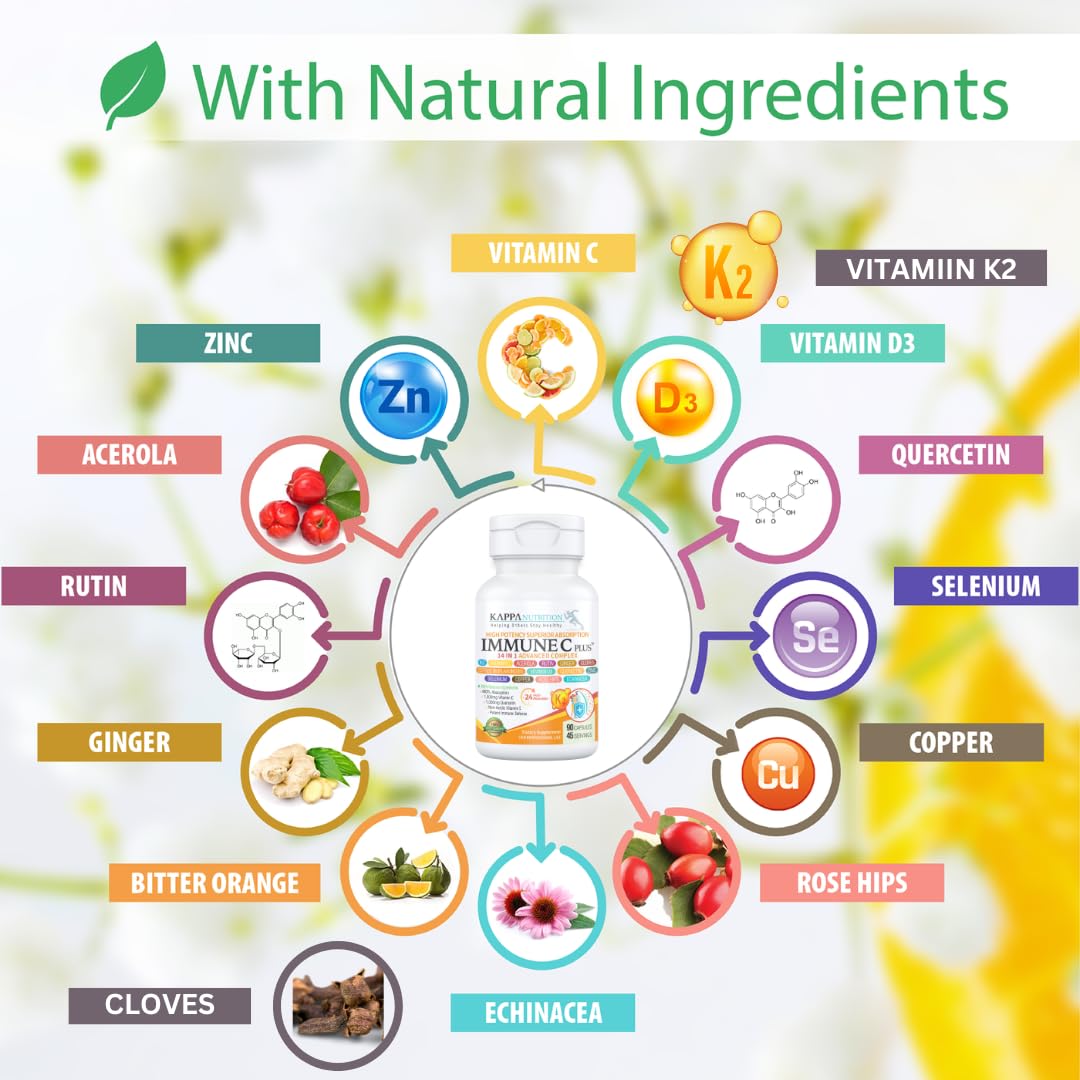 Quercetin 1,000mg, Vitamin C 1,000mg, Zinc 50mg, Vitamin D3 5,000iu, Selenium, Copper, Acerola, Ginger, Rutin, Bitter Orange, Rose Hips, Echinacea, Immune C Plus, 14 in 1 Immune C Plus (120 Count) KAPPA NUTRITION Au supplements