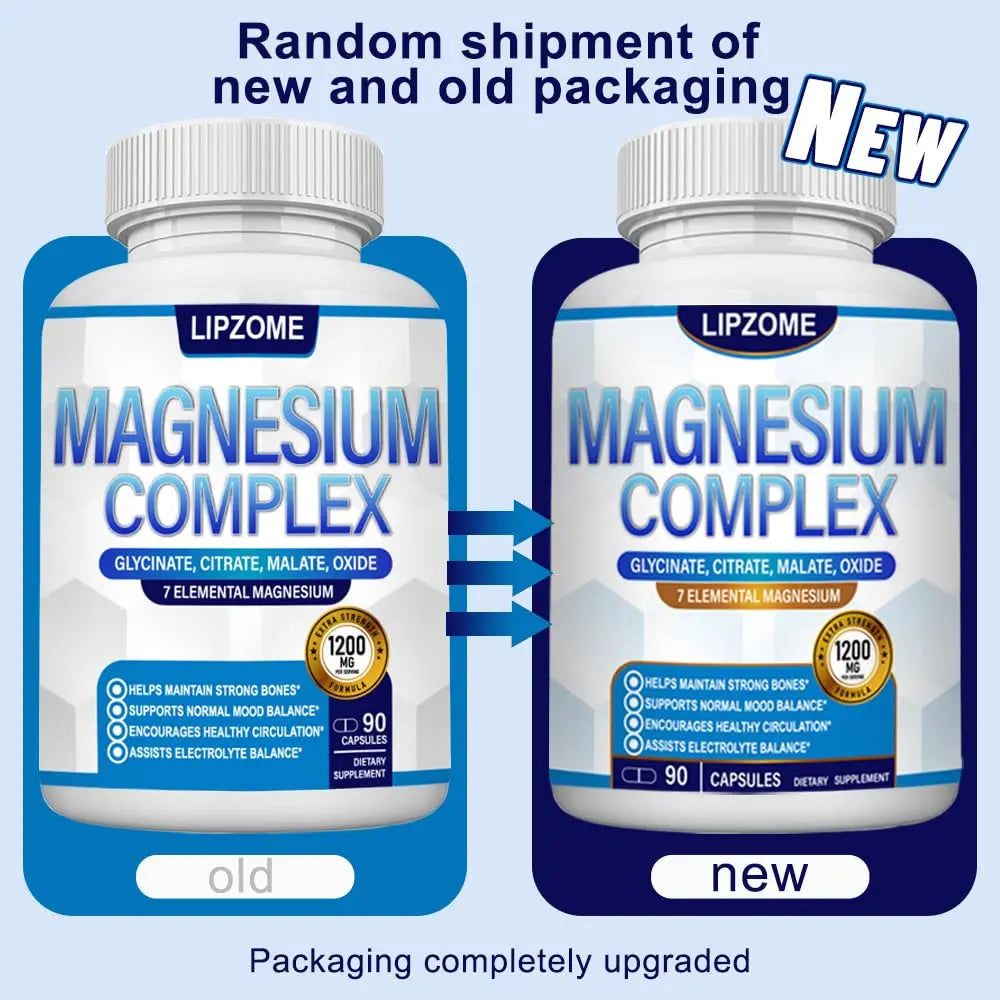 Magnesium Complex Supplement 1200mg - Advanced 7-in-1 Magnesium Blend - Glycinate, Citrate, Malate, Taurate, Oxide, Aspartate, Orotate – High Absorption Formula – Non-GMO, 90 Capsules Lipzome Au supplements