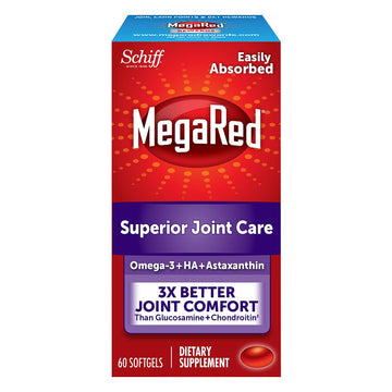 Omega-3 Krill Oil and Joint Supplement - Megared Joint Care 60 softgels - EPA/DHA fatty acids, Antioxidants, Hyaluronic acid, No fishy burp aftertaste as with Fish Oil MegaRed Au supplements