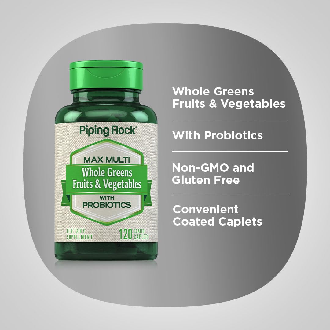 Piping Rock Fruits and Veggies Supplement | 120 Caplets | Fruit and Vegetable Blend with Probiotics | Max Multi Vitamin | Non-GMO, Gluten Free Piping Rock Au supplements