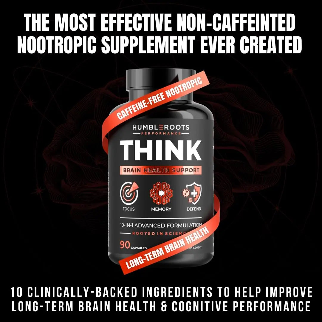 FOCUS + THINK Nootropic Brain Supplement Bundle - Energy, Memory & Focus Support - Caffeine + Caffeine-Free Cognitive Stack with Lion's Mane, Bacopa, Citicoline & L-Theanine - 2 Bottles (90 + 90 Capsu HUMBLEROOTS PERFORMANCE Au supplements