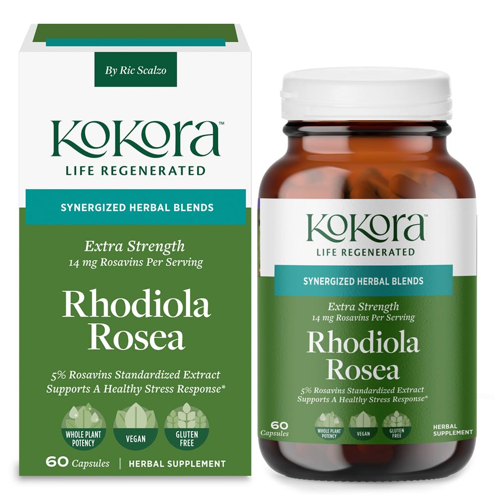 kokora Extra Strength Rhodiola Rosea – Stress Relief, Endurance & Promotes Mental & Physical Performance* - with Siberian Rhodiola, Rosavins, Organic Holy Basil - Vegan, Non-GMO - 60 Capsules kokora Au supplements