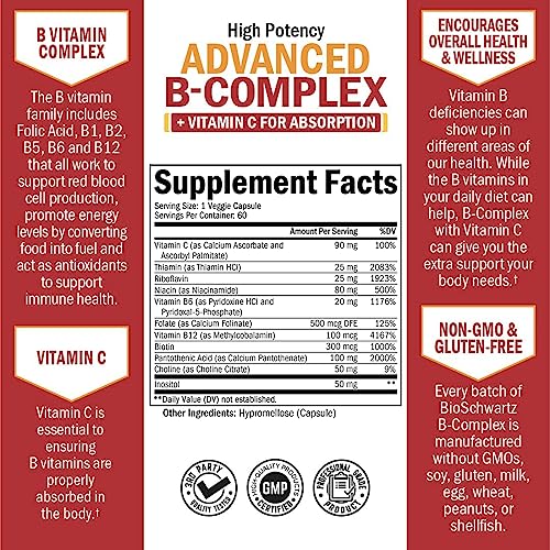 Vitamin B Complex with Vitamin C for Maximum Absorption - Methylcobalamin b12 BioSchwartz Au supplements