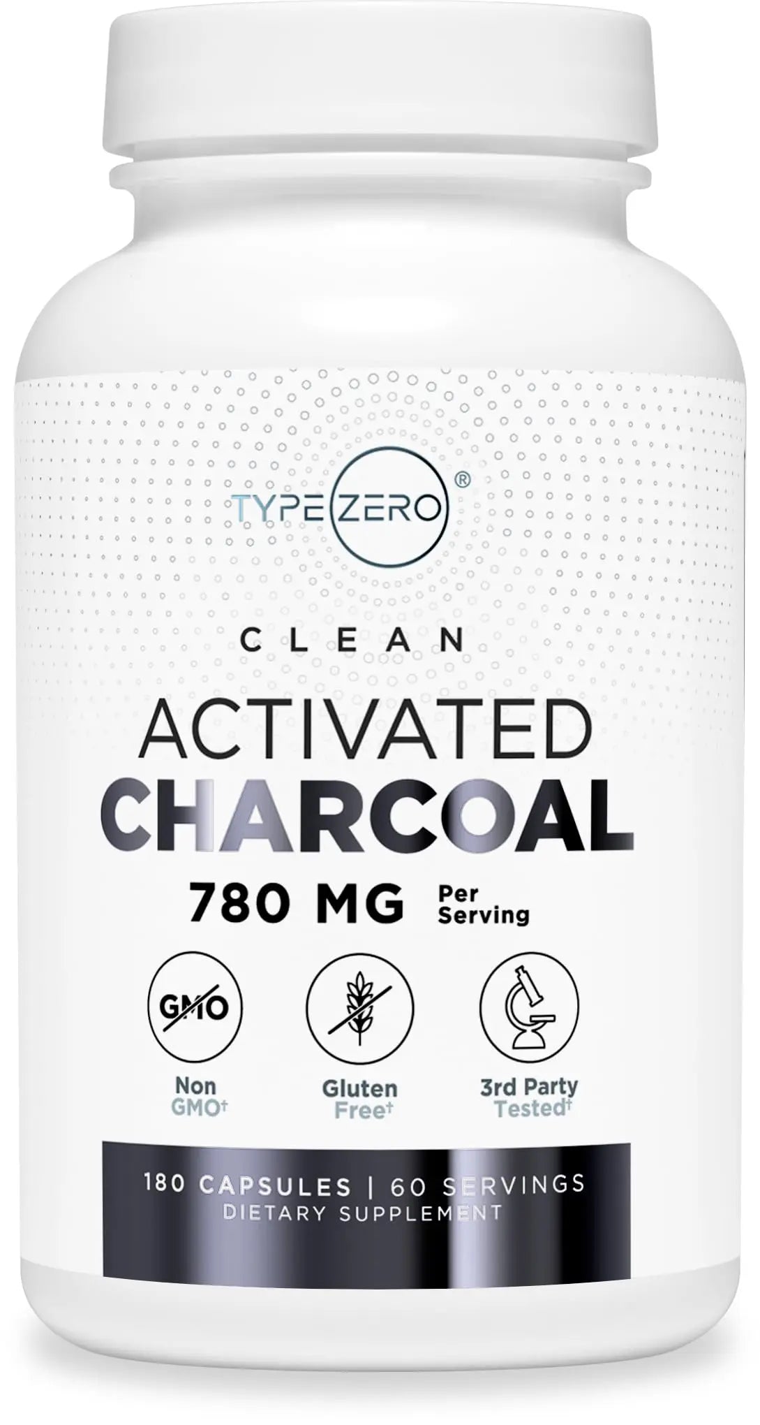 Type Zero Activated Charcoal Capsules (180 Count) - 60 Servings, 780mg Per Serving, from Coconut Shell, Non-GMO, Gluten-Free Type Zero Au supplements