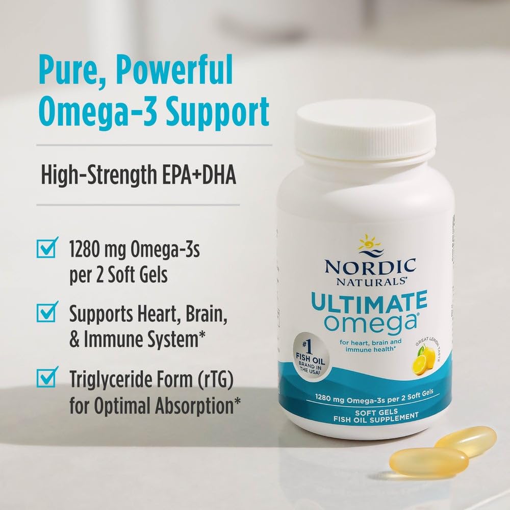 Nordic Naturals Ultimate Omega, Lemon Flavor - 90 Soft Gels - 1280 mg Omega-3 - High-Potency Omega-3 Fish Oil Supplement with EPA & DHA - Promotes Brain & Heart Health - Non-GMO - 45 Servings Nordic Naturals Au supplements