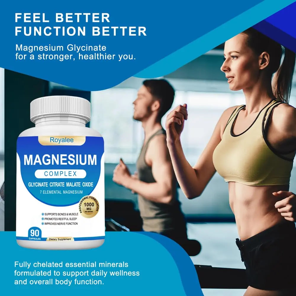 Magnesium Complex Supplement - 1000mg with 7 Magnesium Forms Including Glycinate, Citrate, Malate, Taurate & Orotate - Supports Relaxation, Muscle Function & Bone Strength - 90 Capsules Royalee Au supplements