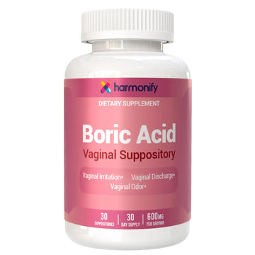 Boric Acid Suppositories for Women 600 mg, Pure Boric Acid pH Balance for Women & Vaginal Odor Control – 30 Suppositories, Made in USA HARMONIFY Au supplements