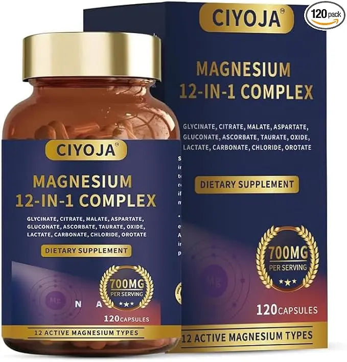 12 in 1 Magnesium Complex 700mg: Magnesium Supplement with Glycinate, Citrate, Malate, Taurate, High Absorption Magnesium for Sleep, Muscle Recovery, Nerve & Heart Support, Vegan, 120 Capsules CIYOJA Au supplements