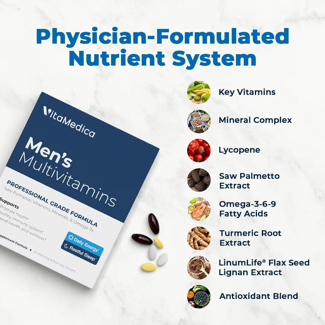 VitaMedica Men’s Multivitamin with Prostate Health Support | Vitamins, Minerals, Omega3s and Saw Palmetto | Box of 30 Easy Daily Packs | VitaMedica Au supplements