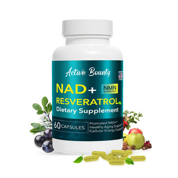 NAD+ Resveratrol Supplement with Quercetin – NMN Alternative for Cellular Energy Support, Focus & Healthy Aging – High Potency 500mg NAD+ Formula, Vegan, Non-GMO, Gluten-Free, Made in USA, 60 Capsules Active Bounty Au supplements