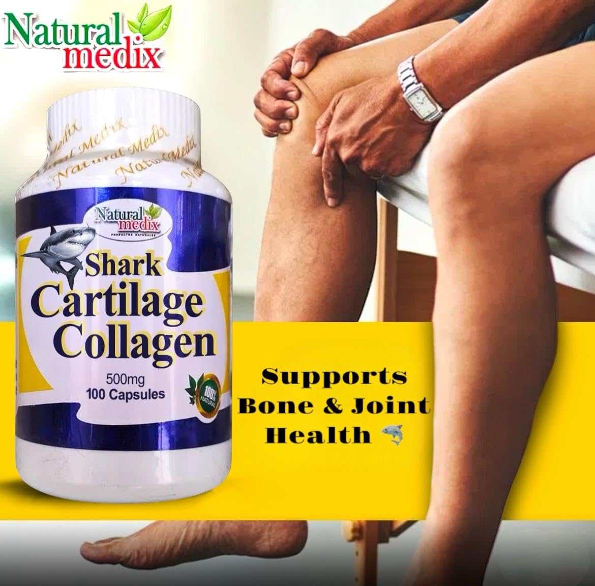 Natural medix Cartilage – Joint Support Supplement with Glucosamine, Collagen & Magnesium – 100 Caps - Cartílago de Tiburon Natural medix Au supplements