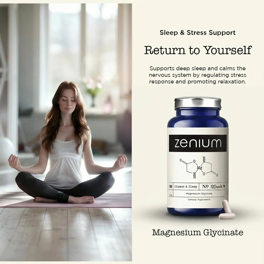 Zenium - Magnesium Glycinate for Sleep, Chelated, 600mg per Serving, 120 Capsules | High Absorption | Relieve Tension, Worry, Nervousness | Calm The Mind & Body | Ayurvedic | Natural Relief Supplement Zenium Au supplements