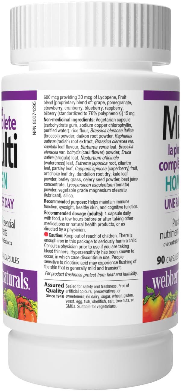 Webber Naturals Men's Most Complete Multi, 90 Vegetarian Capsules Webber Naturals Au supplements