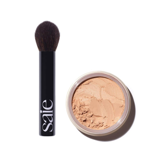 Saie Face Powder Duo, Medium - The Fluffy Brush, Soft, Multi-Use Targeted Powder Brush With Tapered Tip & Airset Radiant Loose Setting Powder, Translucent Medium (0.14 oz) - Vegan, Cruelty-Fee SaieAu supplements