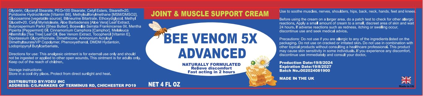JOYFULART Zealand Bee Venom Serum Gel, Professional for Joint, Muscle, Bone Cream, 24h Fast Release, Soothing Powerful for Back, Neck, Hand, Foot, Knee, Muscle, Shoulder, Hip, Nerve JOYFULART Au supplements