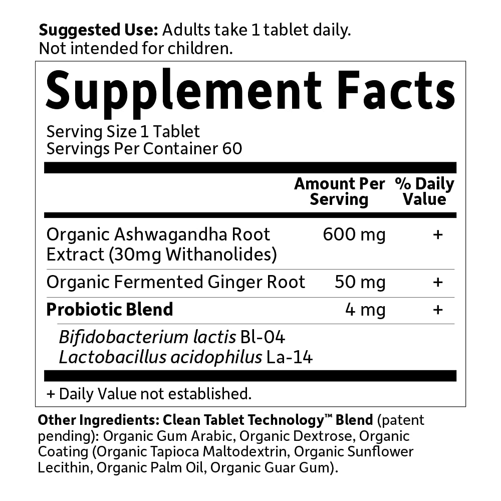 Garden of Life Organic Ashwagandha Supplement with Probiotics & Ginger - Stress, Mood & Energy Support, Vegan, Gluten Free, Non GMO, 2 Month Supply, 60 Tablets Garden of Life Au supplements