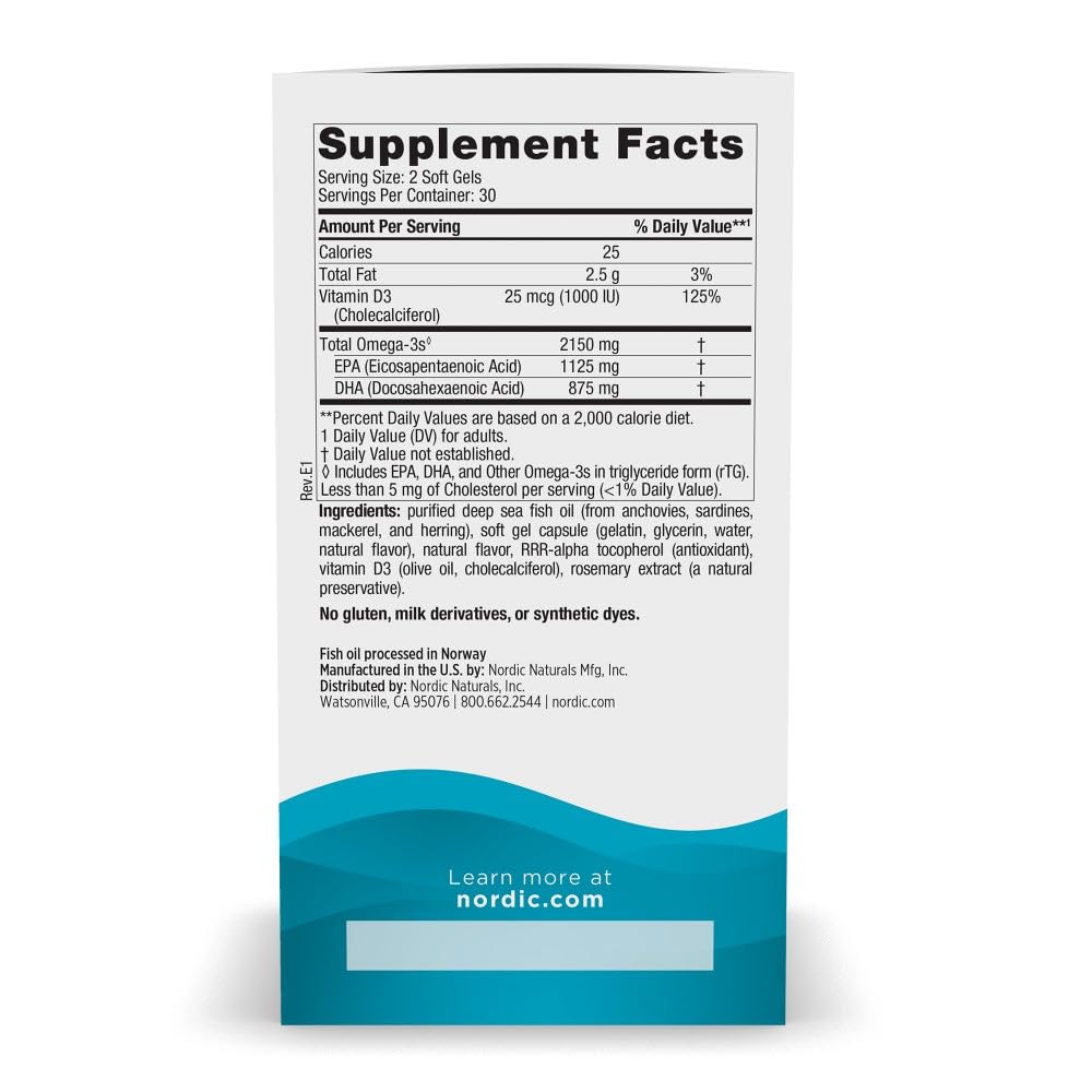 Nordic Naturals Ultimate Omega 2X with Vitamin D3, Lemon Flavor - 60 Soft Gels - 2150 mg Omega-3 + 1000 IU D3 - EPA & DHA - Brain, Heart, & Immune Health - 30 Servings Nordic Naturals Au supplements