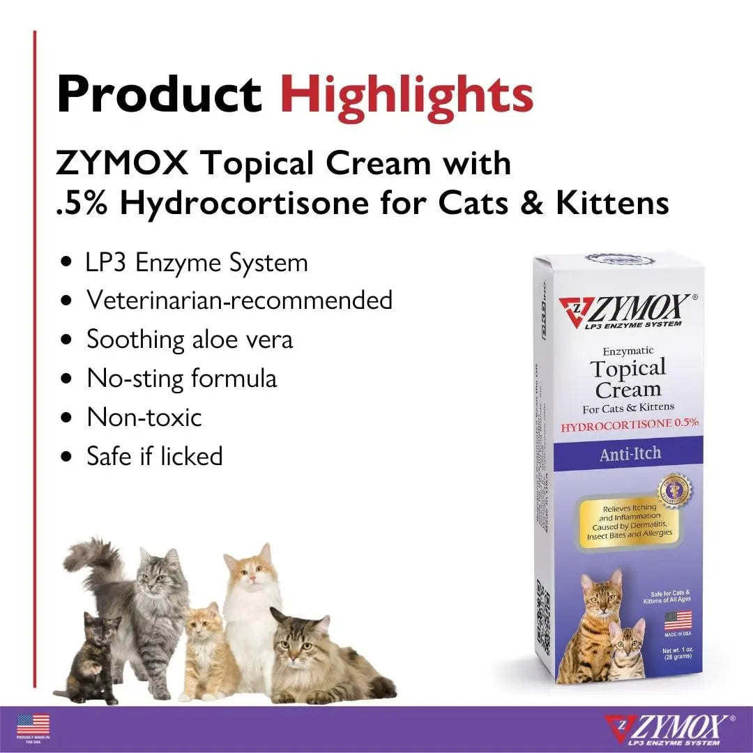 Zymox Cat & Kitten Topical Cream w/ .5% hydrocortisone - 1 oz. Tube Zymox Au supplements