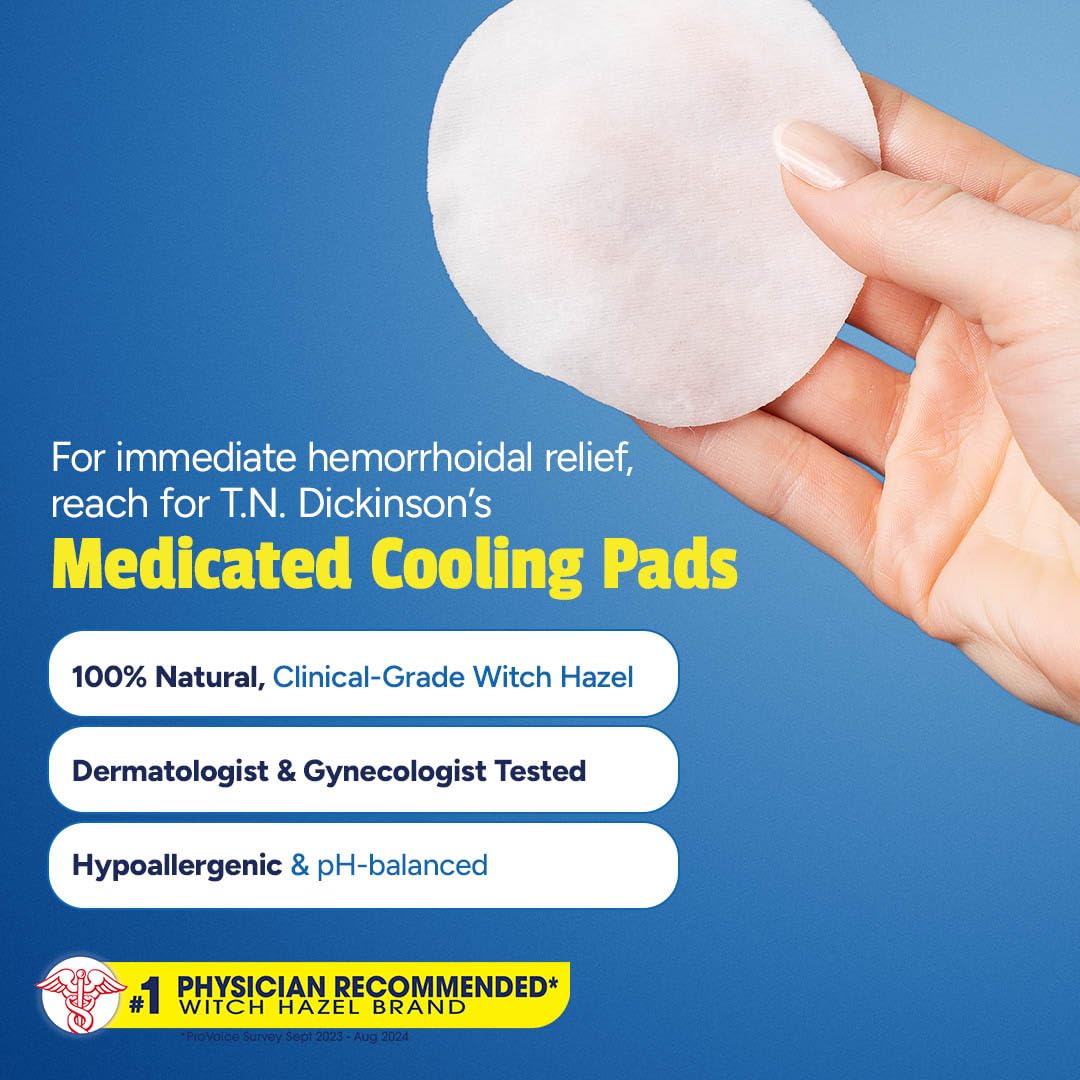 T.N. Dickinson’s Medicated Cooling Pads with Witch Hazel and Aloe | Hemorrhoid Treatment, Postpartum Care, Feminine & Rectal Relief | 100 Rounds T.N. Dickinson's Au supplements