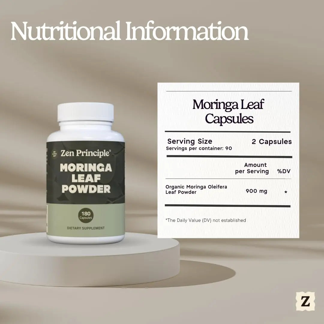 Zen Principle Organic Moringa Oleifera. Ultra-Premium. Provides an All Natural Energy Boost and Multi-Vitamin Zen Principle Au supplements