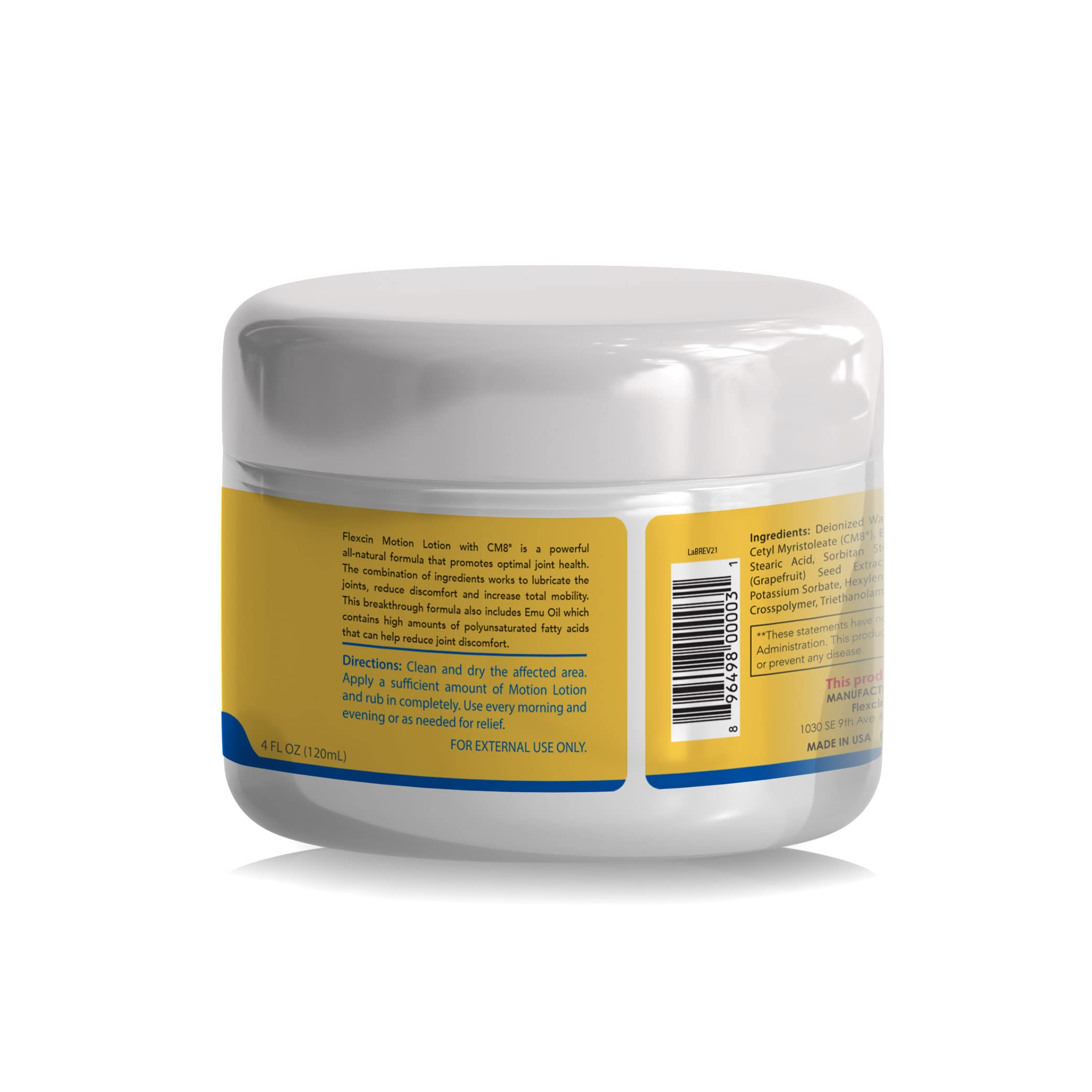 Flexcin Motion Lotion with CM8 - Joint & Muscle Therapy Cream for Back, Neck, Knee, Hand, Foot - Fast Absorbing with DMSO, Emu Oil, Aloe Vera - Non-Greasy 4oz Jar Flexcin Au supplements