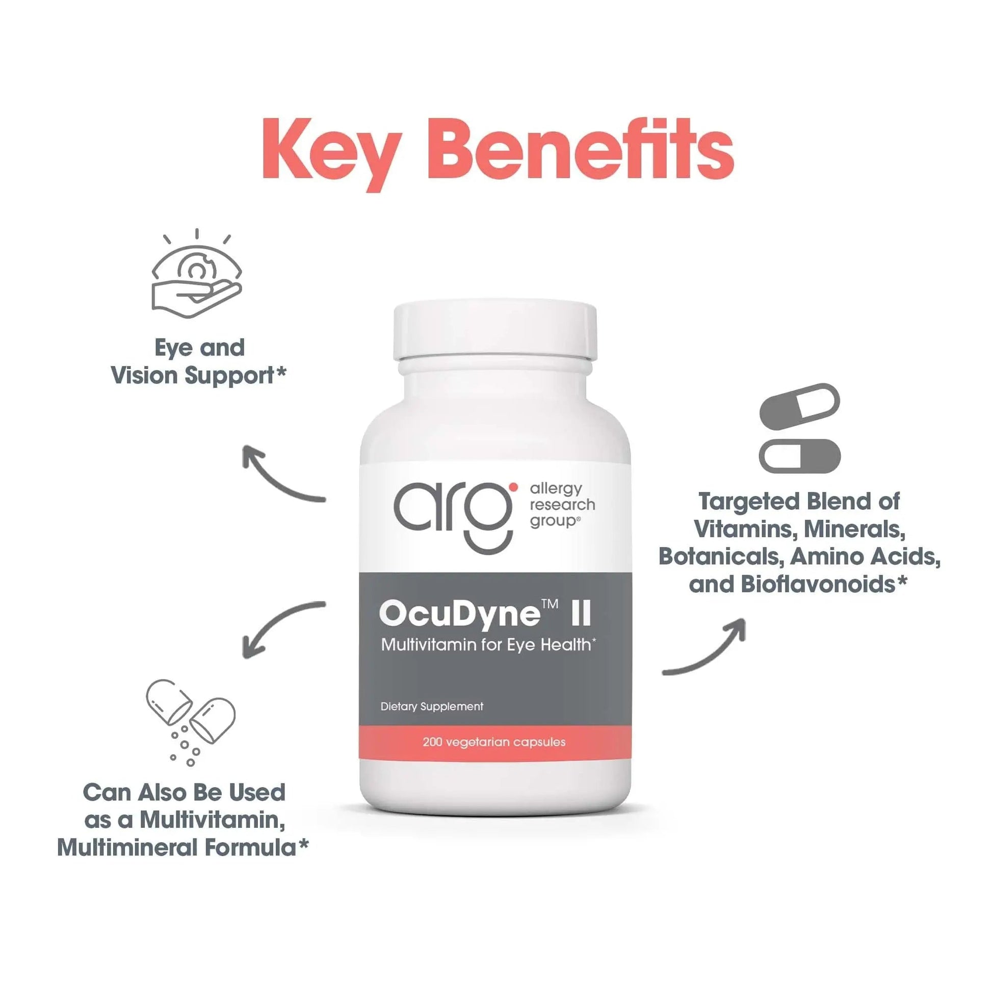 Allergy Research Group OcuDyne II Supplement - Eye Support Vitamins for Vision, Eye Health for Adults, Vision Support, Multivitamin Formula Allergy Research Group Au supplements