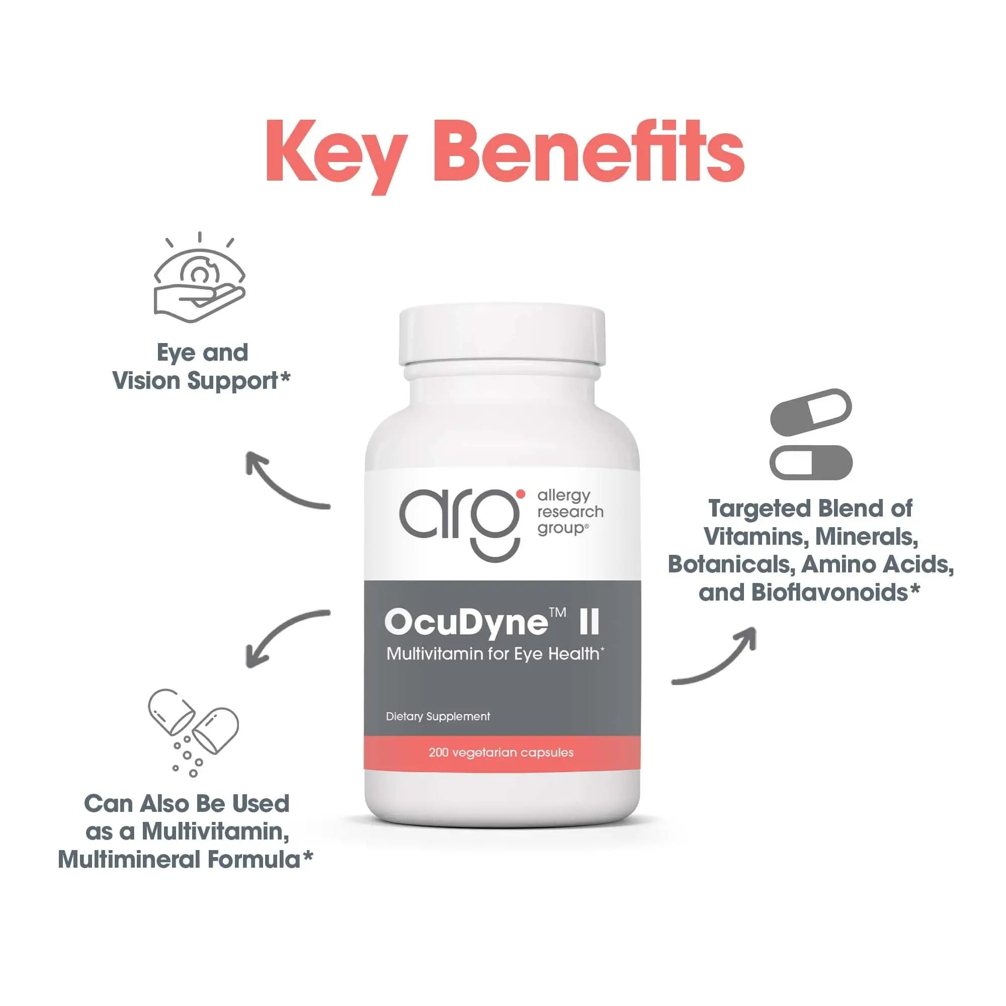 Allergy Research Group OcuDyne II Supplement - Eye Support Vitamins for Vision, Eye Health for Adults, Vision Support, Multivitamin Formula Allergy Research Group Au supplements