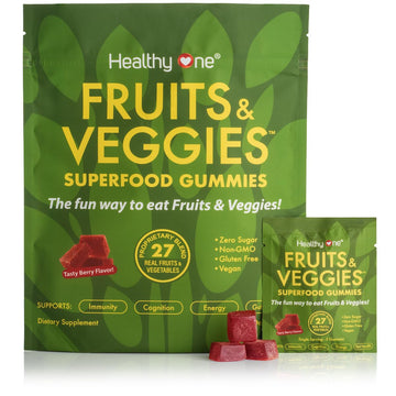 Fruits & Veggies Sugar-Free Gummies - 27 Whole Foods - Equals 3 Servings of Fruits & Vegetables - Improve Energy, Focus & Immune Function - Fiber - Antioxidants - Organic Ingredients - 14 Packets Healthy One Au supplements