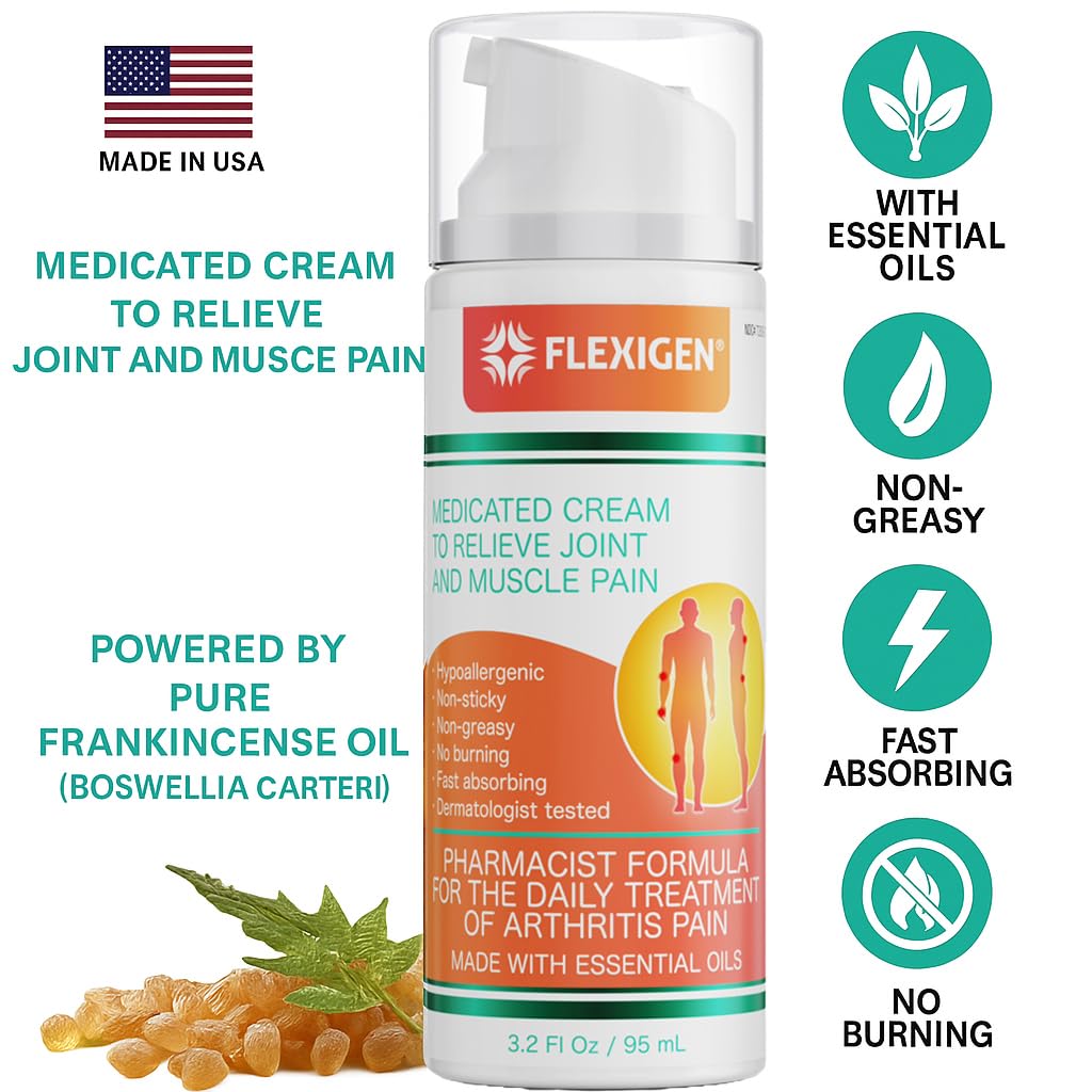 FLEXIGEN, Frankincense Pain Relief Cream Lotion– 3.2 oz Spray Pump – Natural Rub for Arthritis, Menthol Therapy Joint & Muscle Pain – Cooling Formula, Pleasant Scent – Topical OTC FLEXIGEN Au supplements