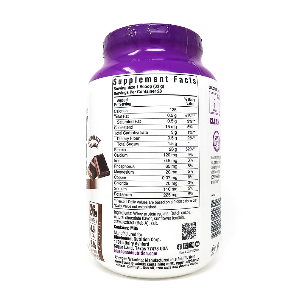 BlueBonnet 100% Natural Whey Protein Isolate Powder, Chocolate, 2 Pound Bluebonnet Au supplements