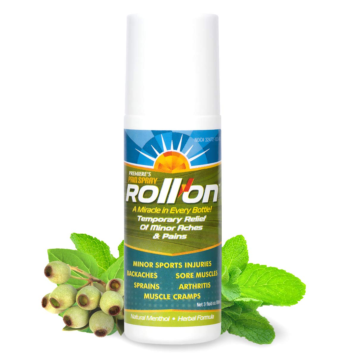 Premiere's Pain Spray All-Natural Menthol & Peppermint Roller Herbal Blend for Joint and Nerve Pain, Muscle Soreness, Sprains, Cramps, Sports Injuries, Back Pain & Neck Shoulder Aches - 1 Pack Premiere's Pain Spray Au supplements