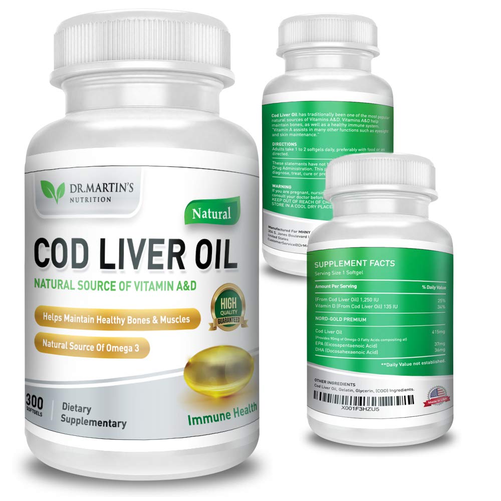 COD Liver Oil | 300 Softgels | Natural Source of Omega 3 Fatty Acids | Triple Strength | Best Immune Health, Healthy Bones & Muscle Dietary Supplement | DR. MARTIN'S NUTRITION Au supplements