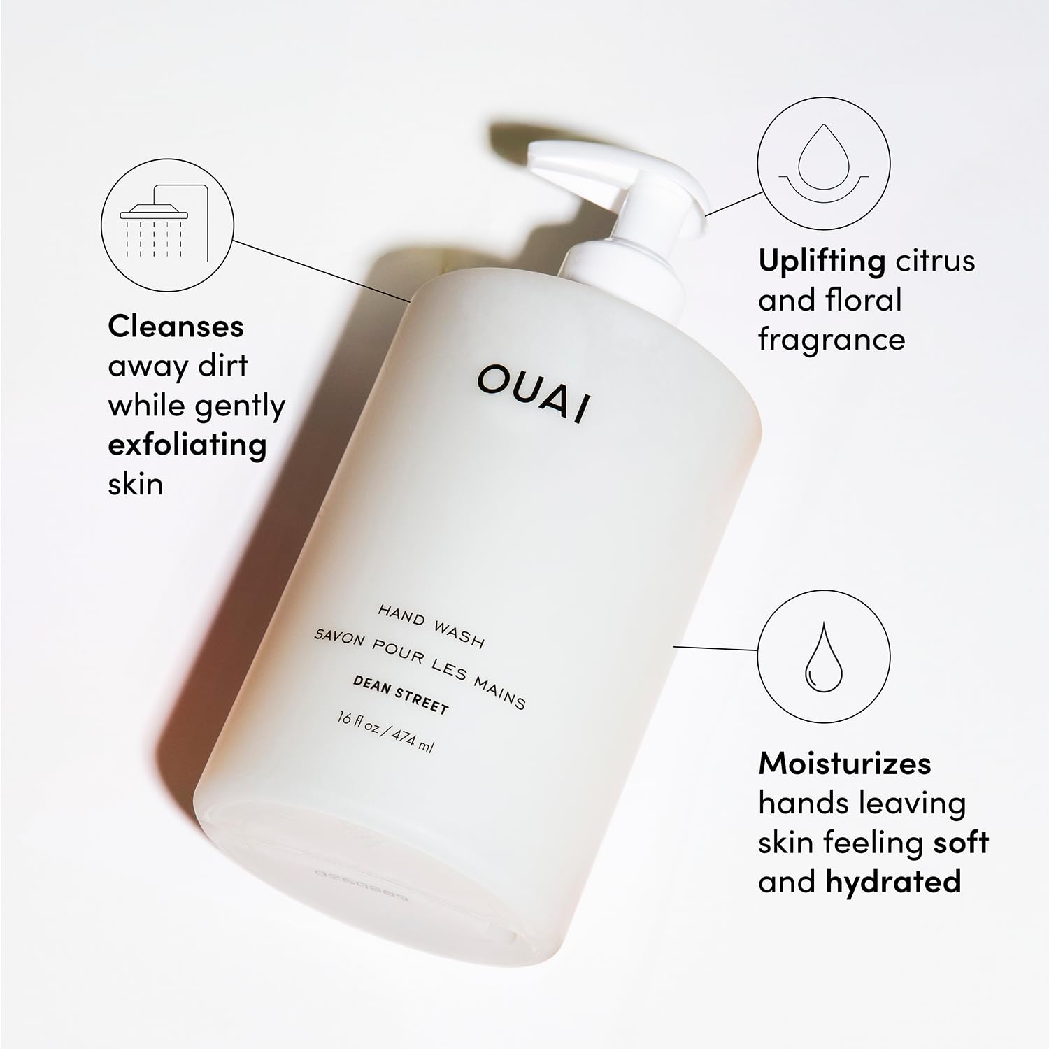 OUAI Hand Wash Full Size, Dean Street - Liquid Hand Soap with Jojoba, Avocado, & Rose Hip Oil for Replenished Skin - Gentle Exfoliating Kitchen & Bathroom Soap - (2 Pack, 16 Fl Oz Each) OUAI Au supplements