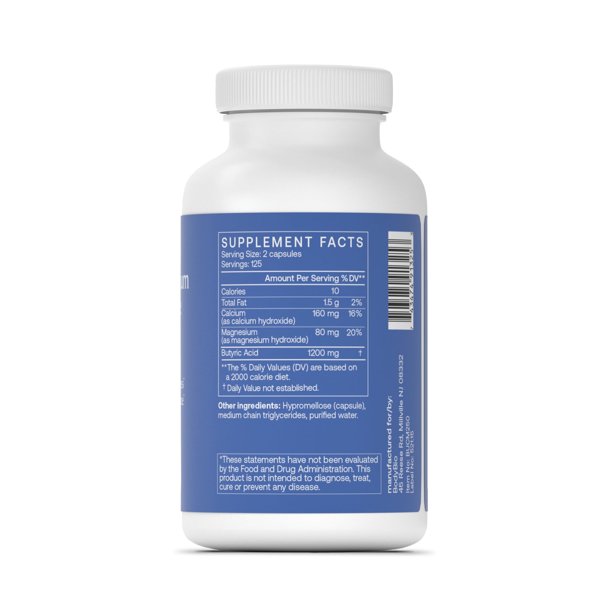 BodyBio Butyrate - Postbiotic for Gut Health, Digestive Support, Bloat, Gas & Constipation Relief, Leaky Gut Repair - Calcium, Magnesium + Butyric Acid Supplement for GI Wellness BodyBio Au supplements