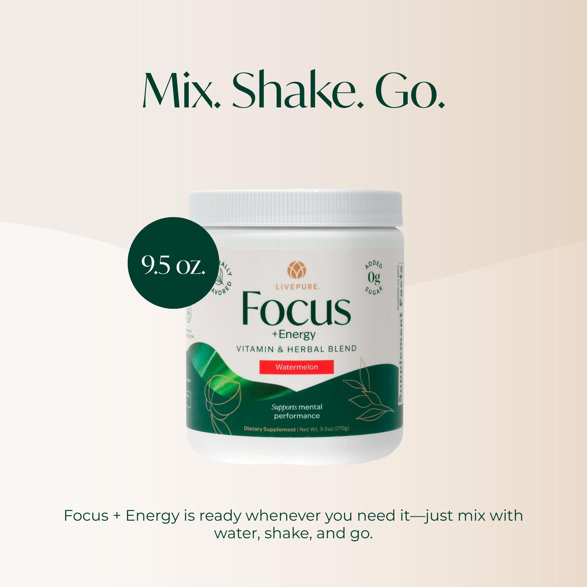 PURE Focus + Energy Tub Drink Mix | Natural Caffeine & Antioxidants from Botanicals | Supports Alertness, Clarity & Energy | Zero Sugar, No Artificial Sweeteners | 9.5 oz | Watermelon Flavor PURE Au supplements