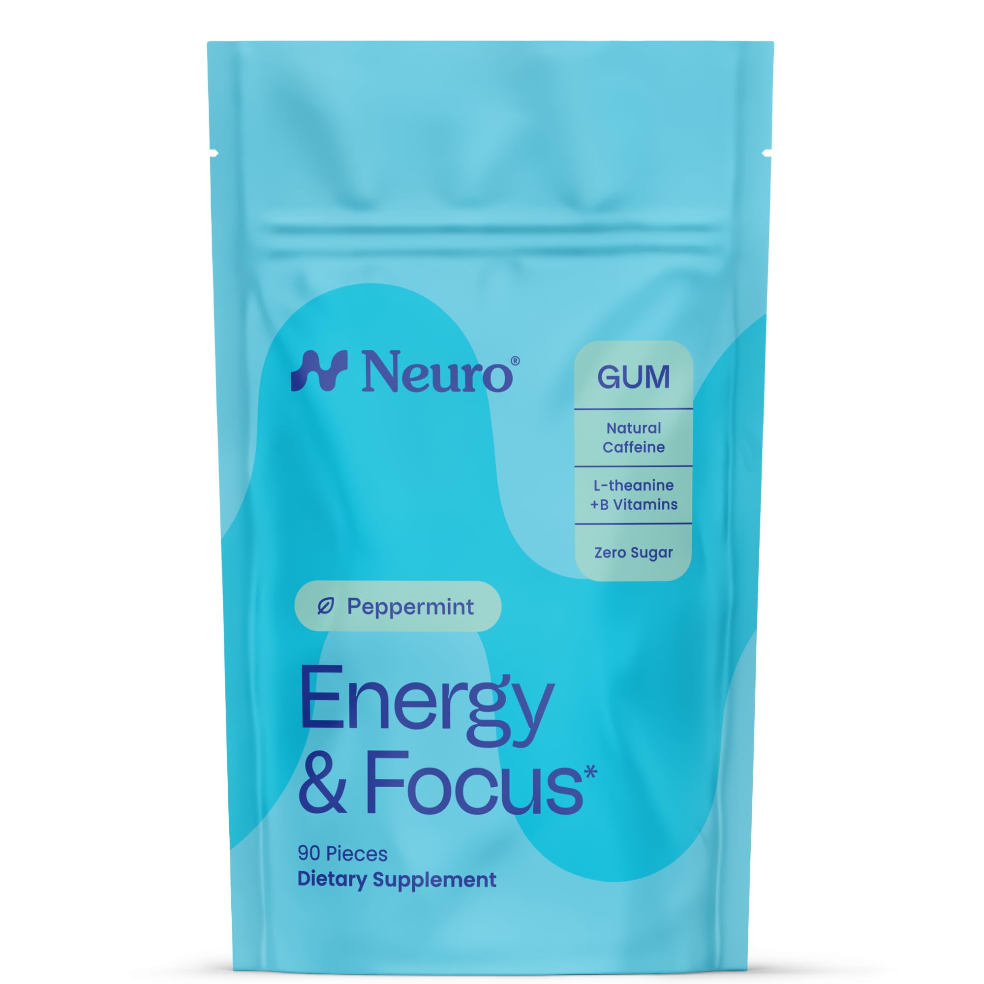 Neuro Energy & Focus Gum - 40mg Natural Caffeine Gum & Nootropic Energy Supplement with L-Theanine & B Vitamins - Sugar Free, Vegan - Peppermint, 90ct Neuro Au supplements