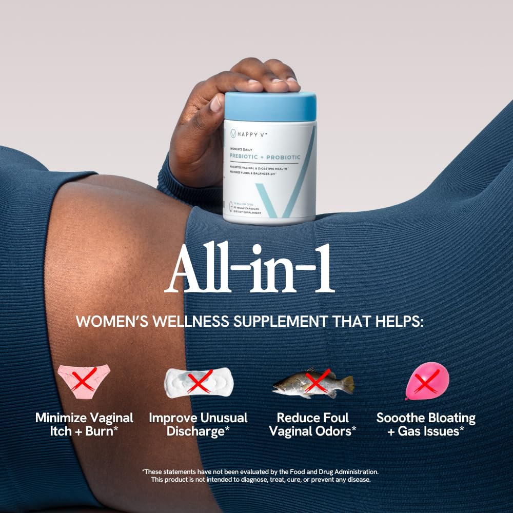 Happy V Dr. Formulated Vaginal Probiotics for Women Odor & Itch Support, Urinary & Gut Health, pH Balance | Womens Daily Probiotic with Patented Prebiotics & Lactobacillus for Feminine Wellness Happy V Au supplements