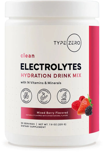 Type Zero Clean Electrolytes Hydration Powder Drink Mix + 14 Essential Vitamins & Minerals - Sugar Free, Zero Artificial Ingredients - Mixed Berry Flavor, 50 Servings Type Zero Au supplements