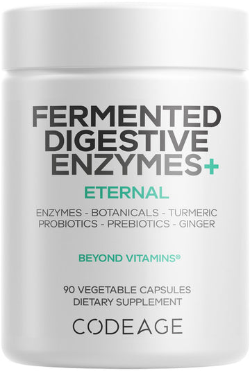 Codeage Fermented Digestive Enzymes Supplement 3-Month Supply - 14 Digestive Enzymes, Probiotics, Prebiotics, Fermented Botanicals, Plant-Based Multi Pancreatic Enzymes - 1 Capsule a Day - 90 Capsules Codeage Au supplements
