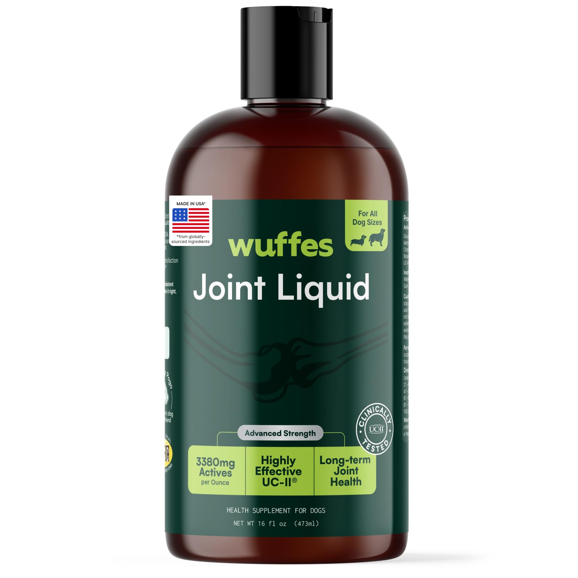 Wuffes Advanced Joint Liquid for Dogs, Hip & Joint Support Supplement with Glucosamine, Chondroitin, UC-II® Collagen, and MSM, for Small & Large Breeds, 16 Oz Wuffes Au supplements