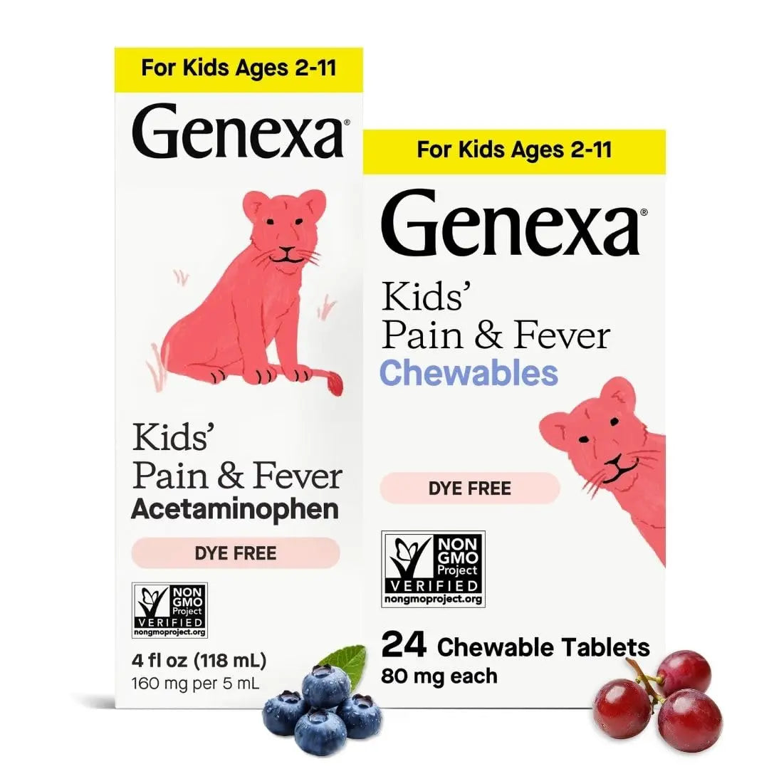 Genexa Kids' Clean Pain & Fever Acetaminophen Bundle | Relieves Fever & Minor Aches and Pain | Dye Free, 0% Artificial Additives | Chewable Tablets & Liquid Oral Suspension for Children Aged 2-11 Genexa Au supplements