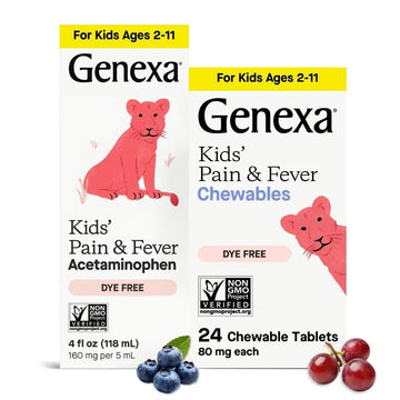 Genexa Kids' Clean Pain & Fever Acetaminophen Bundle | Relieves Fever & Minor Aches and Pain | Dye Free, 0% Artificial Additives | Chewable Tablets & Liquid Oral Suspension for Children Aged 2-11 Genexa Au supplements