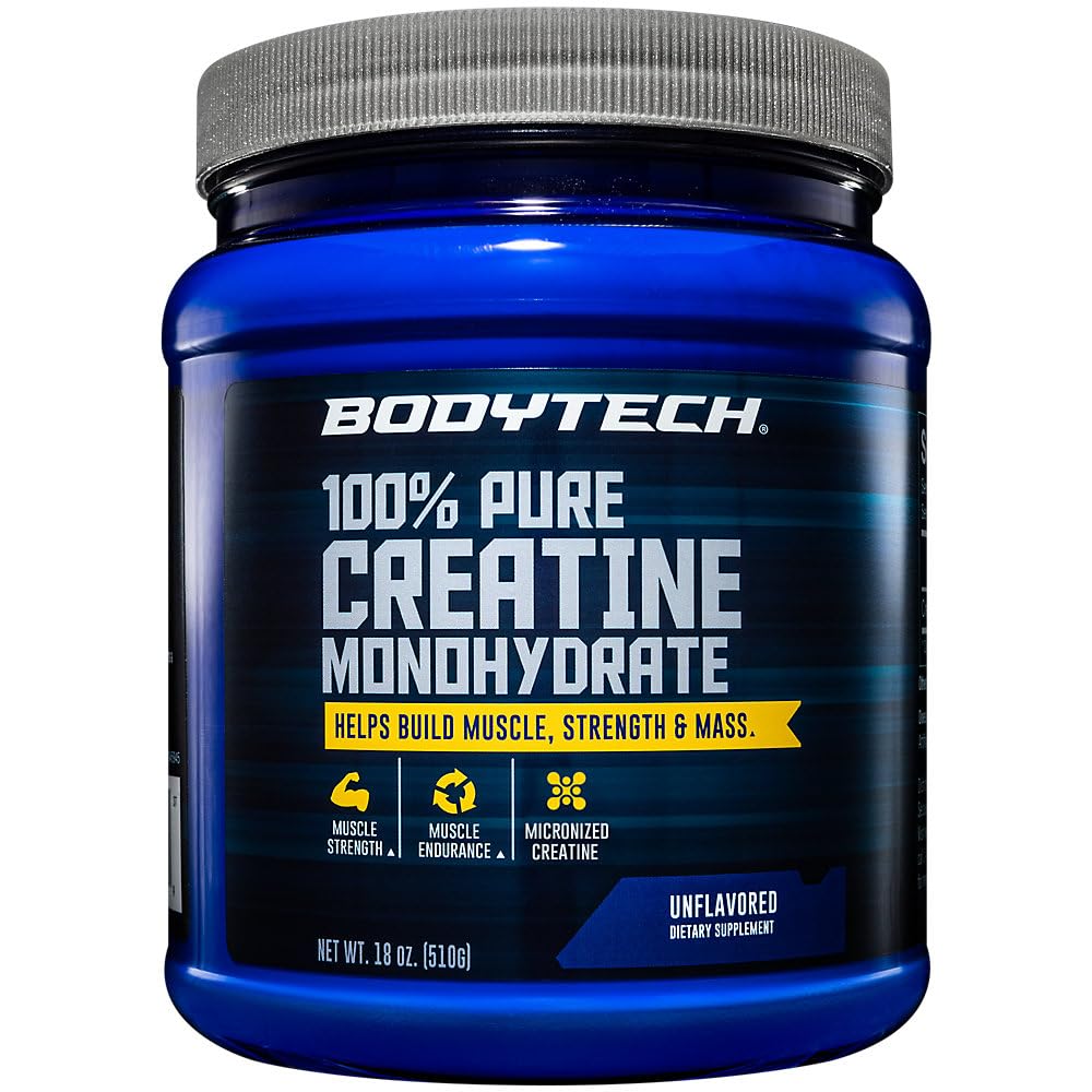 BodyTech Creatine Monohydrate Powder, Unflavored Micronized Creatine Formula for Men and Women, 5g per Serving, Pre Workout & Post Workout Supplement, Gluten Free, Sugar Free, 18 Oz, 102 Servings BodyTech Au supplements