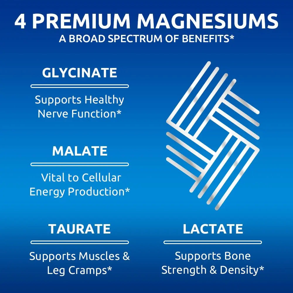 Zentastic Magnesium Complex 4-in-1 Supplement – Magnesium Glycinate, Malate, Taurate & Lactate – Chelated High Absorption for Nerves, Muscles, Bones & Immune Support – 120 Capsules Zentastic Au supplements