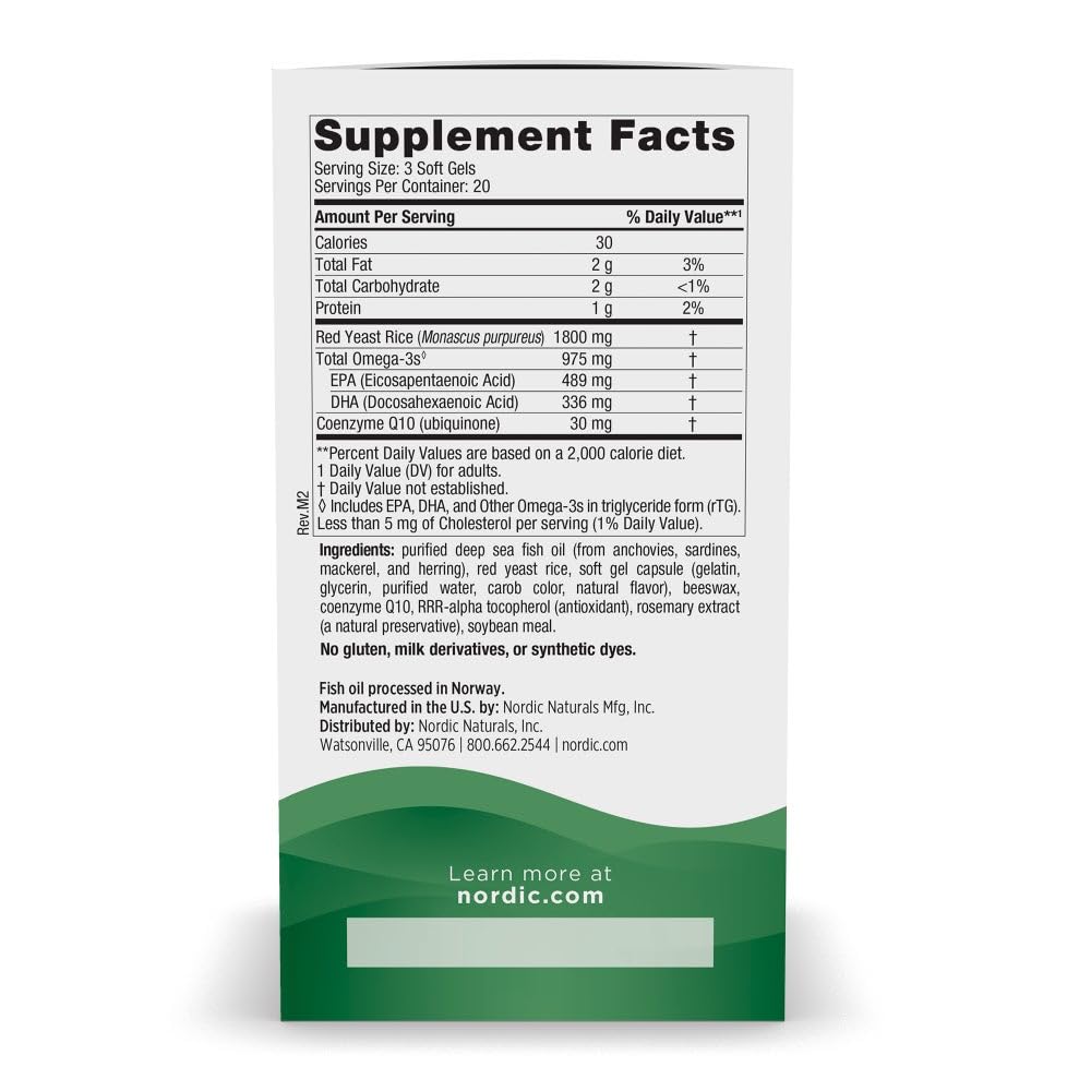 Nordic Naturals Cholesterol Support, Lemon - 60 Soft Gels - 975 Omega-3 + Red Yeast Rice & CoQ10 - Normal Cholesterol, Antioxidant Support - EPA & DHA - Non-GMO - 20 Servings Nordic Naturals Au supplements